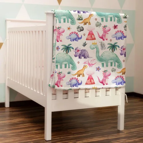 Miniatura 2 de HawSkgFub Manta de dinosaurio para niñas, regalo rosa y morado, para amantes de los dinosaurios tropicales, de franela de forro polar, manta
