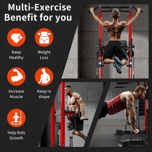 Miniatura 4 de SogesHome Power Tower Pull Up Bar and Dip Station, Multi-Function Free Standing Pull Ups, Adjustable Height Dip Bar Strength Training Workout Negro