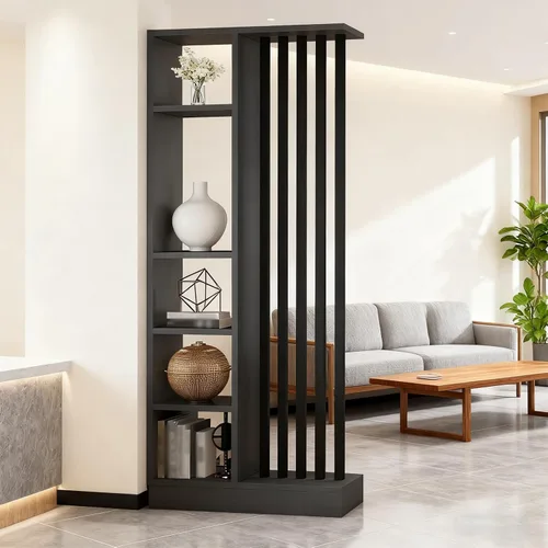 Miniatura 13 de Divisor de pared de habitación con estantes, pantalla de división de entrada de piso a techo, divisor de habitación independiente con estante
