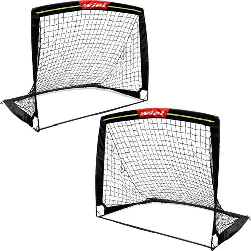 Wiel Portería de fútbol, 4 pies x 3 pies, red fácil de plegar, tiras reflectantes para jugar al anochecer, juego de 2 para juegos de patio trasero