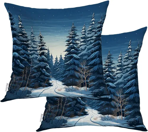Miniatura 150 de Fundas de almohada con diseño de pinos y pájaros, bayas rojas, hojas de acebo, fondo beige, funda de cojín de mezcla digital, funda de almohada