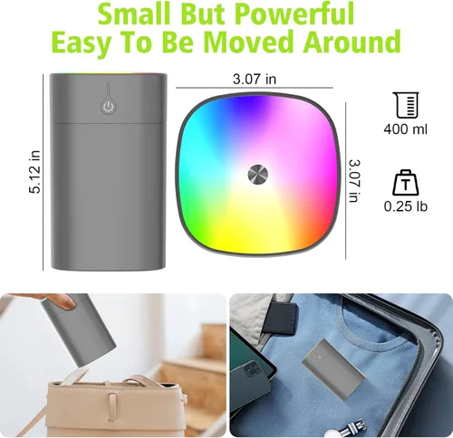 Miniatura 7 de Mini humidificadores portátiles para dormitorio, difusor de aroma de 13.5 fl oz para el hogar, humidificador de plantas de escritorio personal