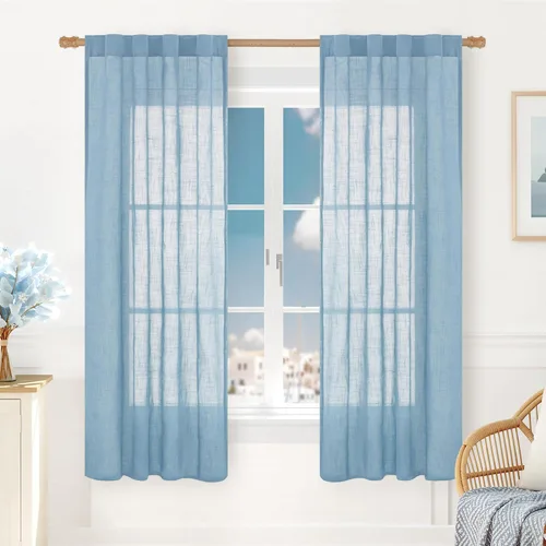 Miniatura 50 de LAMIT Cortinas de lino beige de 30 pulgadas de largo para ventanas pequeñas, cortinas semitransparentes filtrantes de luz, pestaña trasera