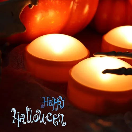 Miniatura 6 de Paquete de 3 luces de calabaza de Halloween con control remoto/temporizador, velas LED que funcionan con pilas, luces naranjas sin llama, velas