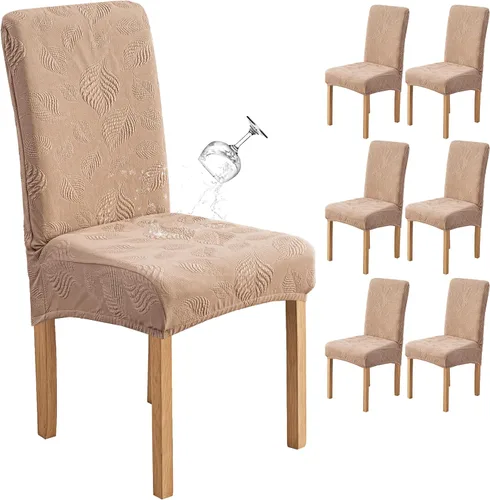Miniatura 38 de Genina Juego de 2 fundas impermeables para sillas de comedor, fundas elásticas para sillas de comedor con hojas jacquard, protectores extraíbles