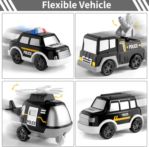Miniatura 4 de Bennol Juguetes de camiones de policía para niños pequeños de 5 en 1 para niños de 1, 2, 3, 4 y 5 años, vehículos de rescate de policía, camiones
