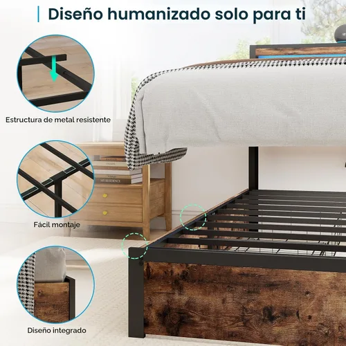 Miniatura 5 de SADENICEL Base de cama de tamaño matrimonial con almacenamiento, plataforma de cama de madera LED con cabecero, 4 cajones, estación de carga,