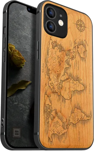 Miniatura 10 de Carveit Funda magnética de madera para iPhone 12 [madera natural y TPU suave negro] a prueba de golpes, funda de madera única compatible con MagSafe