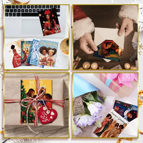 Miniatura 6 de Cholemy Juego de 36 tarjetas de Navidad afroamericanas negras con sobres, tarjetas de felicitación de Navidad africanas, tradicionales, religiosas