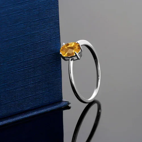 Miniatura 45 de Gem Stone King Anillo de compromiso solitario con piedra preciosa de oro blanco de 10 quilates, ovalado, 0.27 x 0.19 pulgadas, anillo de promesa