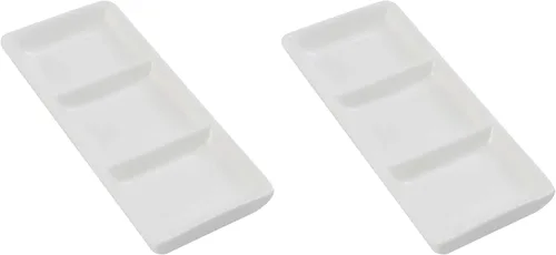 Miniatura 5 de esowemsn 1 bandeja rectangular de cerámica blanca con 3 compartimentos, para servir aperitivos, especias divididas, vinagre, nueces, aperitivos