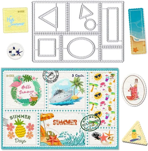 Miniatura 4 de Troqueles de sello postal del 4 de julio para decoración de cumpleaños de tarjetas, marco rectangular patriótico para tarjetas, diario de basura
