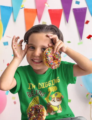 Miniatura 3 de Paw Patrol Rubble - Camiseta de 4 cumpleaños para niños pequeños