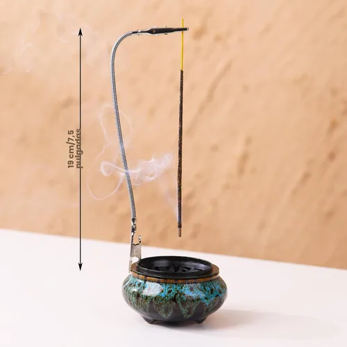 Miniatura 2 de Censer - Quemador de incienso azul cielo con soporte para varillas de incienso de calabaza - Incensario de porcelana para carbón para uso con resina