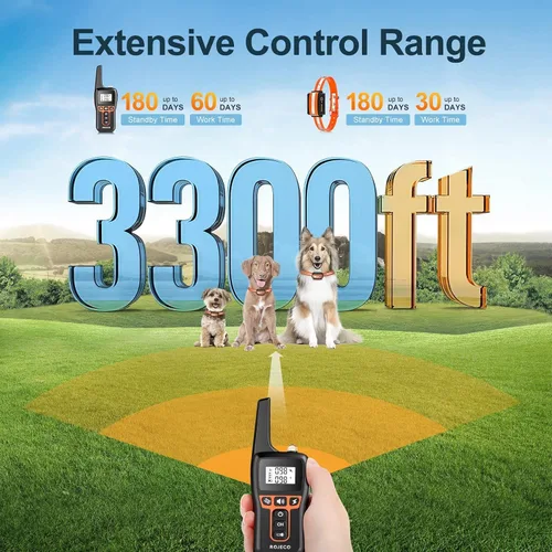 Miniatura 3 de ROJECO Collar de entrenamiento para perros con control remoto de 3300 pies, IPX7 impermeable, recargable, collar de choque para perros grandes