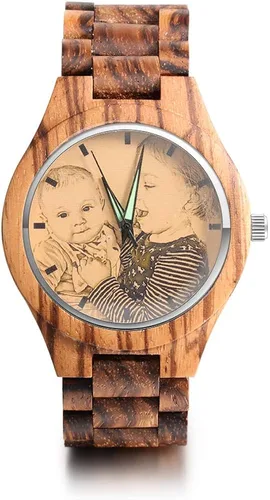 Relojes de madera para hombres y mujeres personalizados relojes de fotos con pulsera ajustable para cumpleaños aniversario regalos personalizados