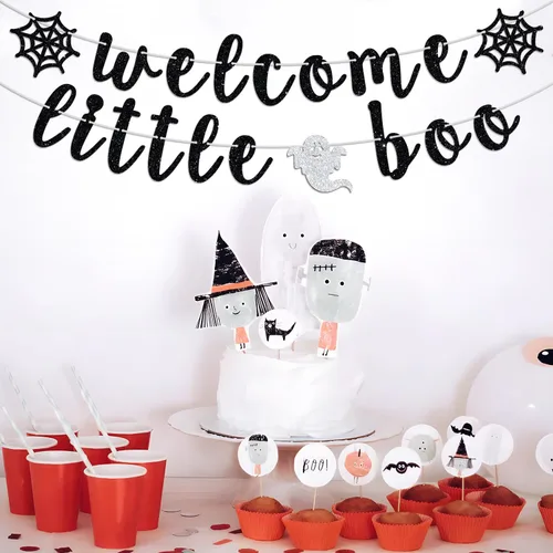 Miniatura 4 de Cartel de bienvenida Little Boo, Oh Baby, tema de Halloween, espeluznante baby shower, revelación de género, suministros de decoración de fiesta AF