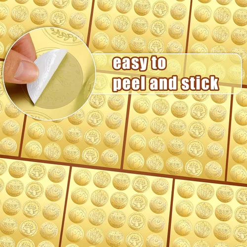 Miniatura 3 de Chinco 500 Piezas Pegatinas de Sellos para Sobres Dorados en Relieve Pegatinas Adhesivas de Sello Pegatinas Vintage de Papel Aluminio en Relieve Kit