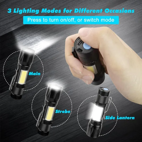 Miniatura 3 de KunHe Paquete de 10 mini linternas LED pequeñas recargables por USB, linterna de camping a granel, linterna brillante de alto lúmenes EDC