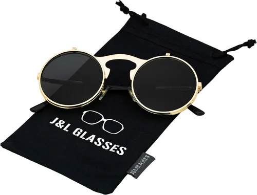 Miniatura 5 de JL Glasses Gafas de sol redondas estilo retro estilo Seampunk