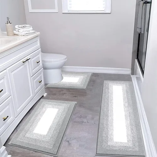 Miniatura 30 de Juegos de alfombras de baño de 3 piezas, alfombras de baño antideslizantes absorbentes, alfombras de baño de felpa extra suaves y esponjosas