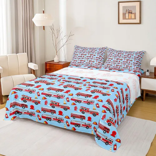 Miniatura 15 de Erosebridal Juego de sábanas de automóvil de dibujos animados para niños, juego de ropa de cama de camiones, tamaño individual, sábana bajera