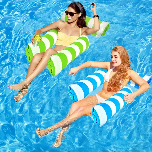 Miniatura 7 de Paquete de 2 flotadores inflables para piscina 4 en 1 con hamaca de piscina con malla en la parte inferior, hamaca inflable de 3 tubos para adultos