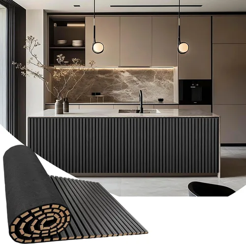 Paneles de pared acústicos de madera de 94.5 x 23.6 pulgadas, paneles de pared 3D flexibles insonorizados, panel de listones de madera para Gris