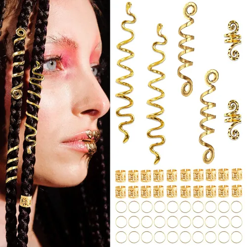 Miniatura 9 de 26 piezas de accesorios para el cabello de rastas, joyería celta para trenzar, 6 pinzas para el cabello en espiral, 20 anillos para el cabello, 26