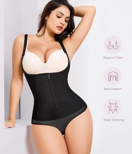 Miniatura 5 de YERKOAD Fajas moldeadoras de látex para mujer, moldeador de cintura de cuerpo completo, fajas colombianas con cremallera y corsé de busto abierto