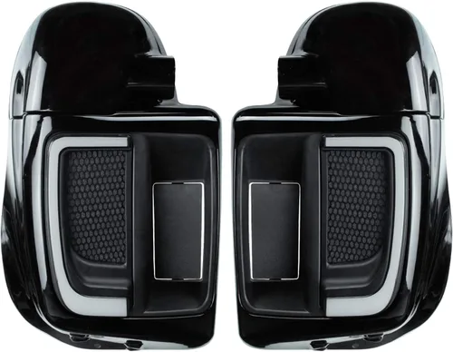 Miniatura 2 de Guantera de carenados de pierna ventilada inferior con protector de motor, parrillas, luces y cubierta de placas sólidas compatible con Harley