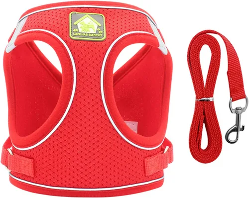 Miniatura 8 de Juego de arnés y correa para perros pequeños, arnés reflectante ajustable sin tirones, arnés transpirable suave para cachorros, perros pequeños