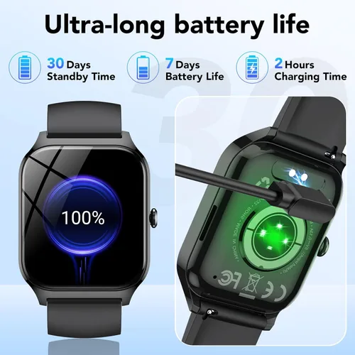 Miniatura 6 de Reloj inteligente para hombres y mujeres, pantalla HD de 1.85" con rastreador de fitness Bluetooth, llamadas/control de voz AI, IP68 resistente al
