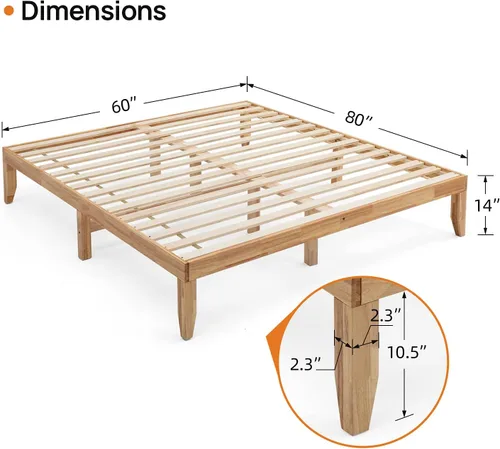Miniatura 2 de Marco de cama de madera de goma tamaño Queen con almacenamiento para dormitorio, marco de cama resistente con soporte de listones de madera maciza