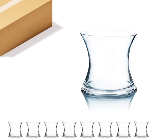 Miniatura 11 de Jarrón único de ramo WGV, 5.5" de ancho, 5" de alto, vidrio transparente corto huracán cóncavo para flores, portavelas para eventos de boda