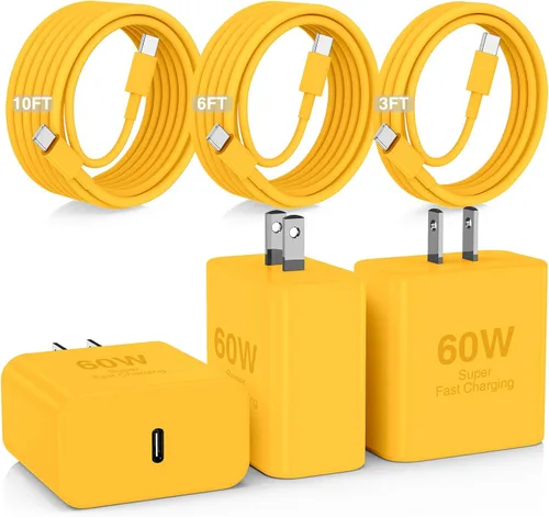 Miniatura 12 de Hzevn Bloque de cargador de pared rápida USB C de 60 W para teléfonos Galaxy S26 Android, paquete de 3 adaptadores de cargador súper rápido