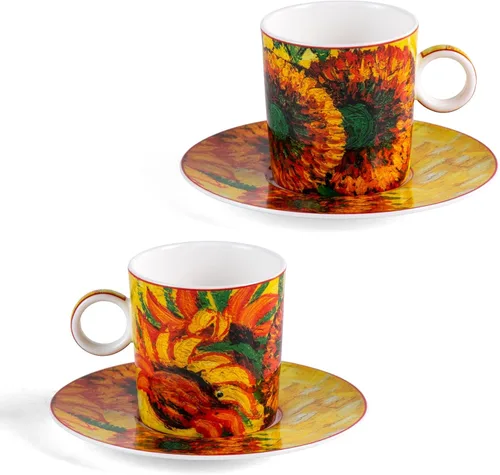 Miniatura 21 de KAMMAK Juego de 2 tazas de té y platillos, tazas de café de porcelana fina, tazas de café expreso apilables, demitasse de cerámica para café