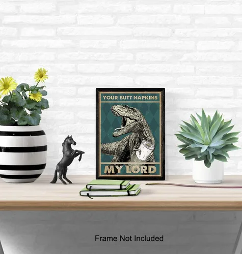 Miniatura 5 de Your Butt Napkins My Lord - Divertida decoración de pared de baño, decoración de pared de dinosaurio de dinosaurio, obra de arte de baño para niños
