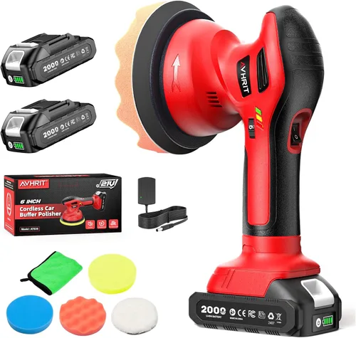 Miniatura 11 de Pulidora de búfer inalámbrica de coche de 6 pulgadas: kit de búfer de coche con 2 baterías de 4000 mAh, bloque de órbita de 8 mm y control de 6