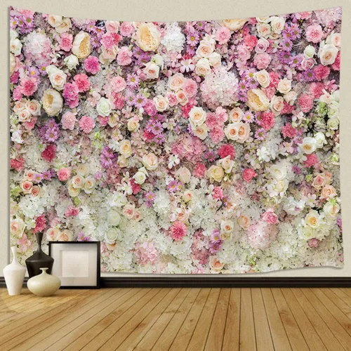 Miniatura 10 de JAWO Alfombra Floral de Sakura Rosa, Tapiz para Colgar en la Pared, Árbol de Flores de Cerezo en Primavera, para Dormitorio, Sala de Estar