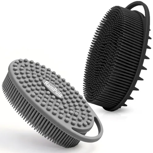RamPula Limpiador corporal de silicona, esponja de silicona, limpiador de baño, guante de esponja de ducha, cepillo corporal exfoliante para