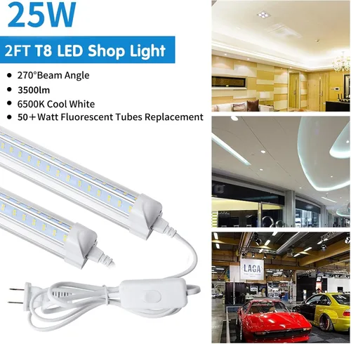 Miniatura 2 de AQIQUUT Luz de Taller LED de 2 pies, Luz de Taller LED, 25W 6500K 3200LM Cubierta Transparente, Luminaria LED T8, Luces de Techo y Taller