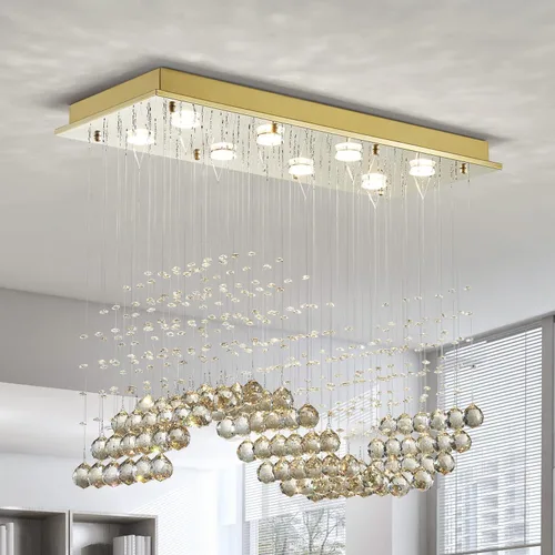 Miniatura 9 de Saint Mossi K9 Lámpara de Araña de Cristal con 9 Luces y 2 Niveles, Lámpara de Techo Empotrada Moderna, Lámpara de Araña Moderna para Dormitorio