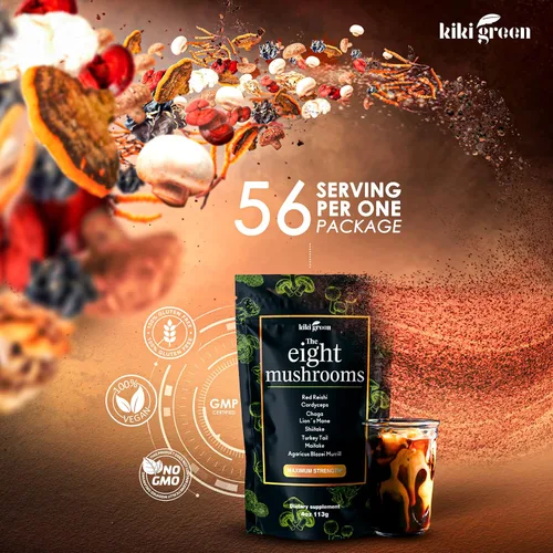 Miniatura 6 de KIKI Green Extracto de polvo de 8 hongos – Complejo adaptogénico de 4 onzas para café y batidos – Melena de León, Chaga, Reishi, Cordyceps, Maitake