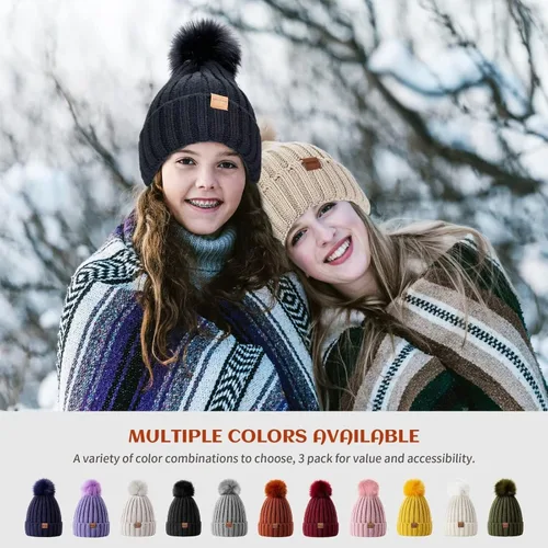 Miniatura 6 de MSDC Beanie for Women with Pom Pom 3 Pack Winter Hats for Women Fashion Knit Warm Skull Cap Womens Beanie for Cold Weather