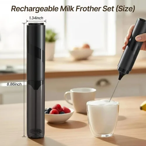Miniatura 2 de Espumador de leche de mano, espumador de leche de mano con tapa, varita de espuma eléctrica que funciona con pilas, mezclador de bebidas para café