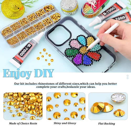 Miniatura 3 de 12000 diamantes de imitación de resina para decorar con brillantes con 3 piezas de pegamento para joyería B7000, 2 cajas de diamantes de imitación