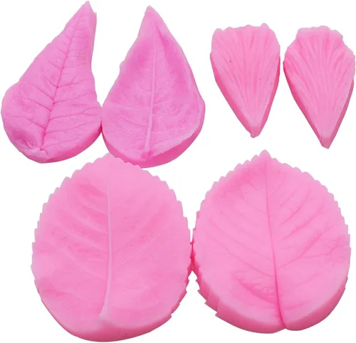 Molde de hojas de silicona, 3 unidades/juego, pétalos de hoja de silicona, veteador de azúcar, herramientas para fondant y pasta de goma