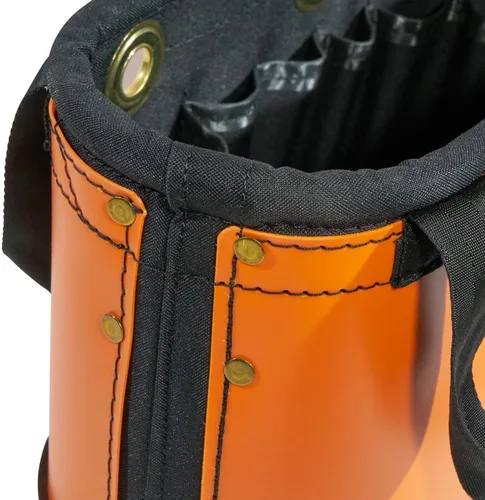 Miniatura 6 de Klein Tools 5144HBS Cubo de cuerpo duro, organizador ovalado para herramientas con funda para cuchillos y 14 otros bolsillos, naranja/negro