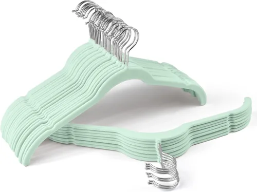 Miniatura 8 de Sishynio Perchas de terciopelo prémium para camisas, paquete de 30 unidades, antideslizante con gancho giratorio de 360°, colgador delgado flocado